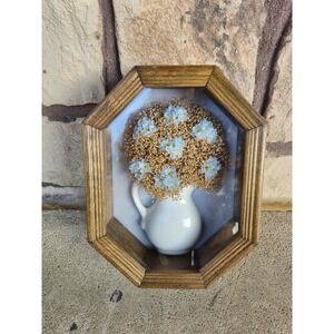 Vintage Octagon Shadow Box Floral Wall Art Cottage Farmhouse 3D Decor 7x9